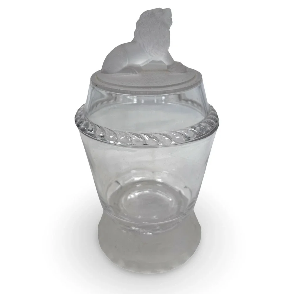 Vintage Gillinder & Sons EAPG Frosted Lion Clear‎ Glass Marmalade Jar with Lid